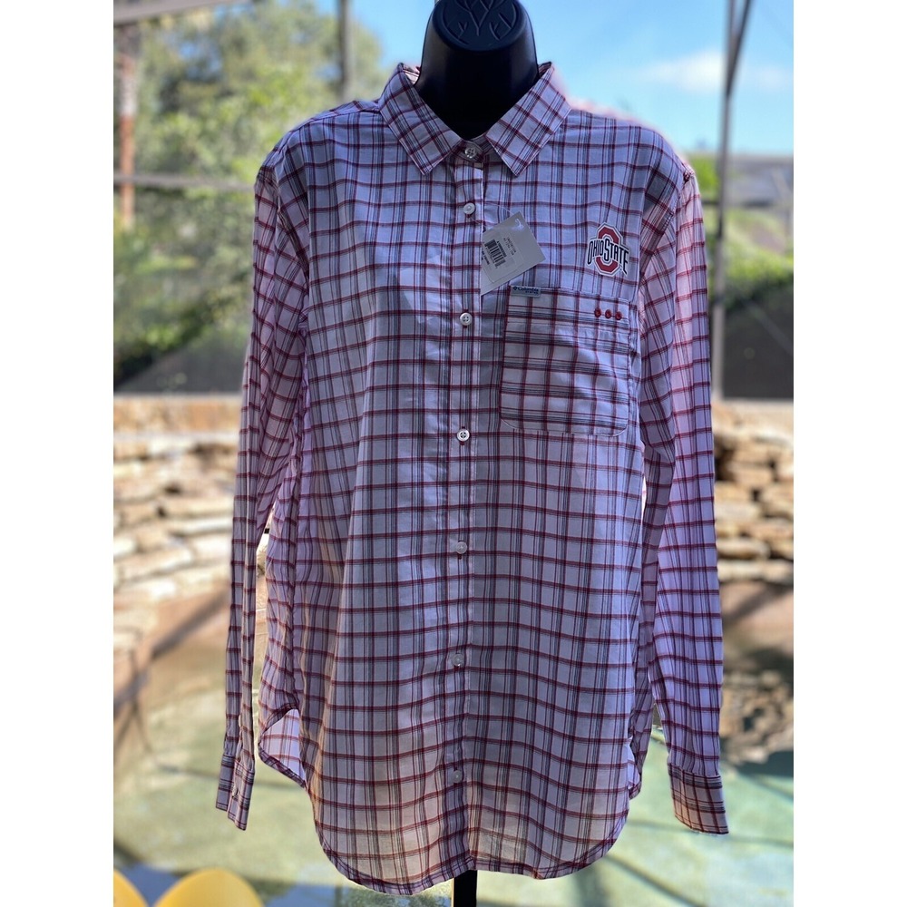 Columbia Women's PFG Ohio State Fishing Shirt M Medium Red/White New TAGS